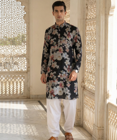 Midnight Blossom Printed Kurta