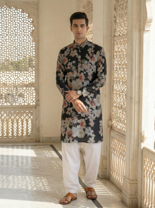 Midnight Blossom Printed Kurta