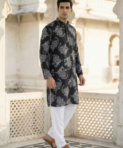 Noir Elegance Floral Kurta