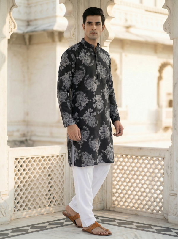 Noir Elegance Floral Kurta
