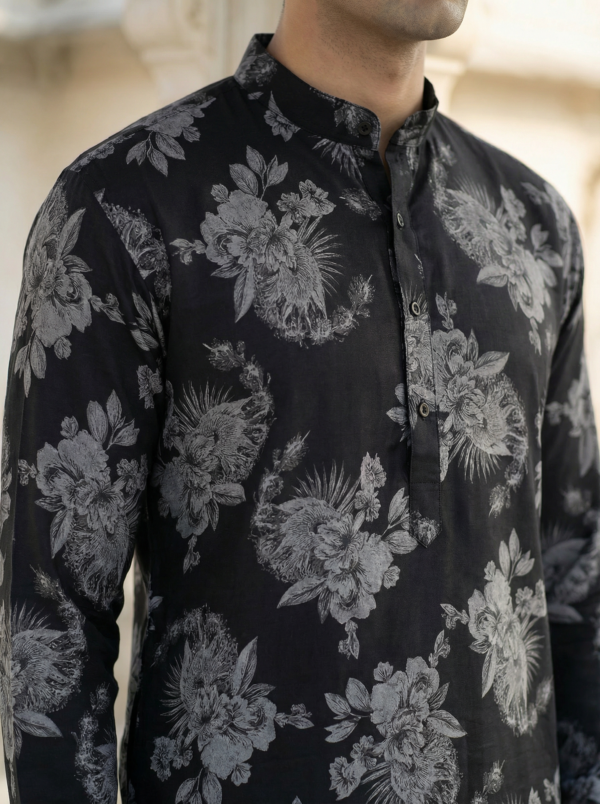 Noir Elegance Floral Kurta