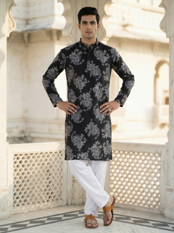 Noir Elegance Floral Kurta