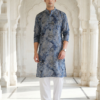 ANRDBL001A Neel Pushp, Azure Bloom Modern Blue Floral Digital Print Soft Cotton Rayon Men’s Kurta