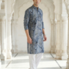 ANRDBL001B Neel Pushp, Azure Bloom Modern Blue Floral Digital Print Soft Cotton Rayon Men’s Kurta