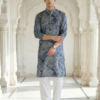 ANRDBL001E Neel Pushp, Azure Bloom Modern Blue Floral Digital Print Soft Cotton Rayon Men’s Kurta