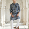 ANRDBL001F Neel Pushp, Azure Bloom Modern Blue Floral Digital Print Soft Cotton Rayon Men’s Kurta