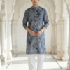 ANRDBL001G Neel Pushp, Azure Bloom Modern Blue Floral Digital Print Soft Cotton Rayon Men’s Kurta